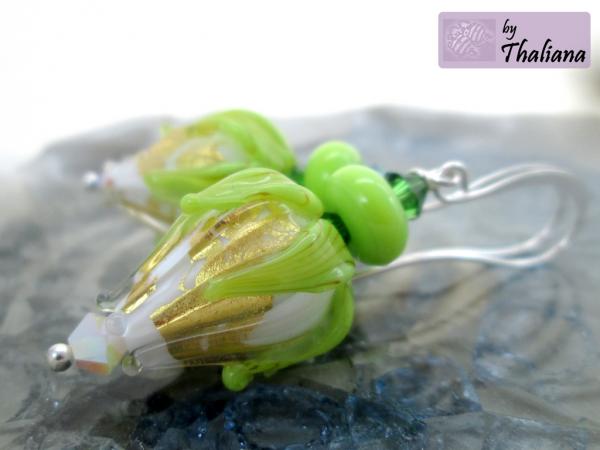 Preview: weiße Rosen Ohrhänger WHITE GOLD Rosenohrringe