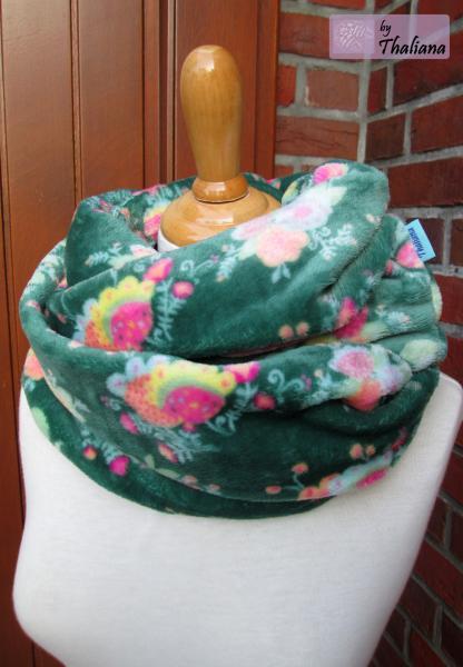 Preview: BLÜTENBOUQUET grüner Loop mit Blüten Loopschal