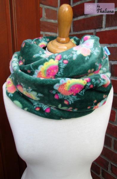 Preview: BLÜTENBOUQUET grüner Loop mit Blüten Loopschal