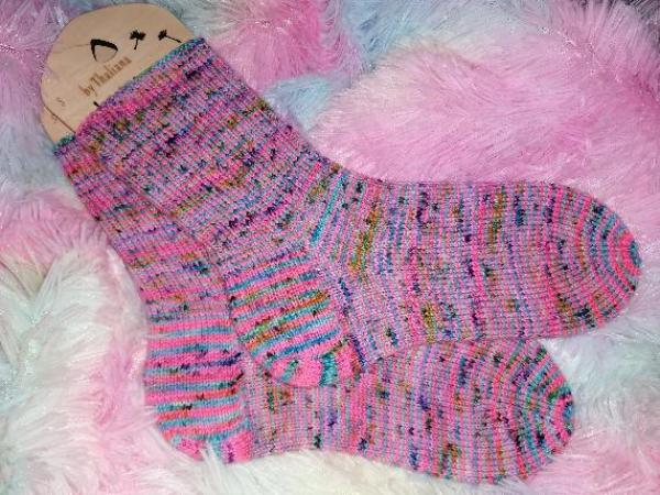 Preview: Socken 38/39 UNIKAT handgestrickt kuschelig weich waschbar pink rosa türkis