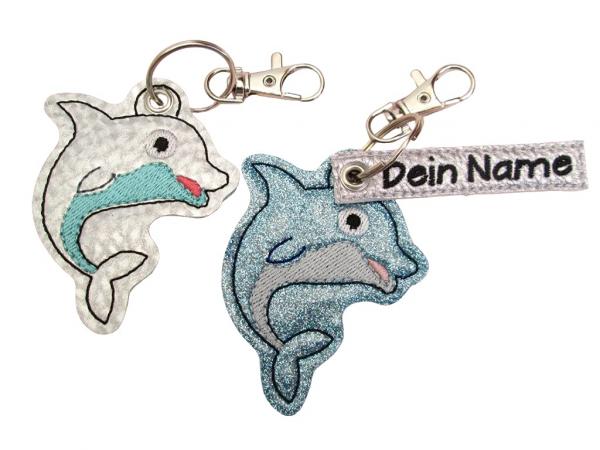 DELFIN Delphin personalisierbar mit Namen Schlüsselanhänger/Taschenanhänger tolles kleines Geschenk zur Einschulung für Tasche hellblau silber