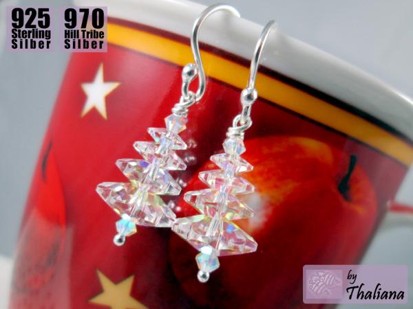 Preview: glitzerWALD glitzernde Ohrringe süße Bäume Silber