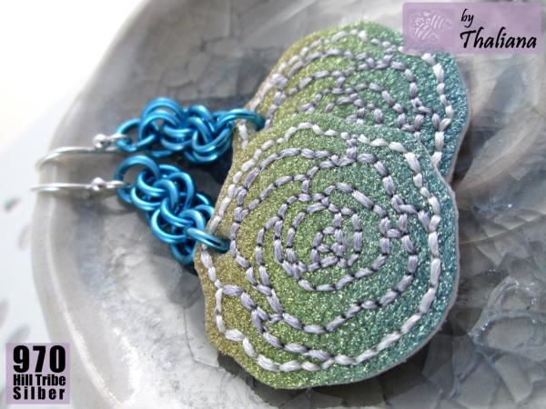 Preview: glitzerROSEN edle lange Ohrringe Rosenohrhänger türkis grün