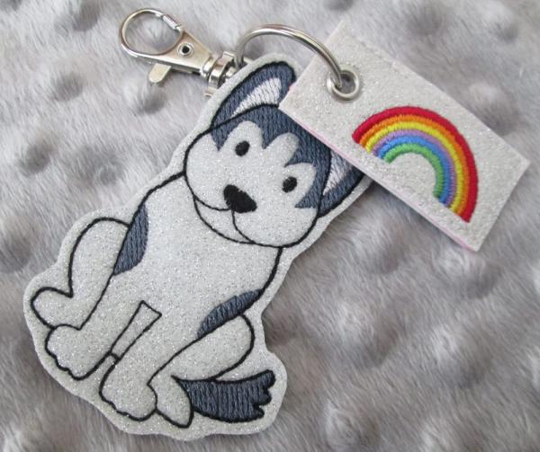 Husky Hunde-Schlüsselanhänger mit Regenbogen