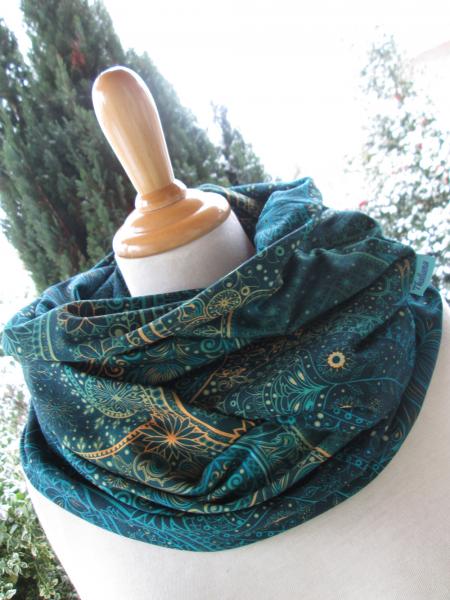 MANDALA toller XL Schal petrolfarben dunkelgrün mit Ornamenten