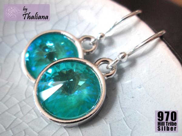 MYSTIC EMERALD grüne Ohrringe mit bläulichem Schimmer Echtsilber funkelnde Ohrhänger
