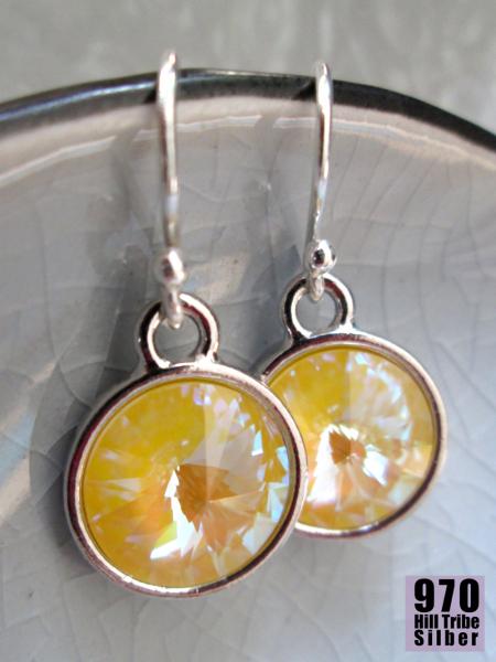 Preview: toll glitzernde Ohrringe MYSTIC SUN gelbe Ohrringe sonnengelb Echtsilber funkelnde Ohrhänger