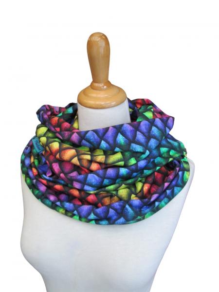 rainbow DRACHENHAUT Regenbogen Schal mit Drachenschuppen Loopschal aus Jersey Drache Dragon Fantasy Geschenk z. Geburtstag Muttertag