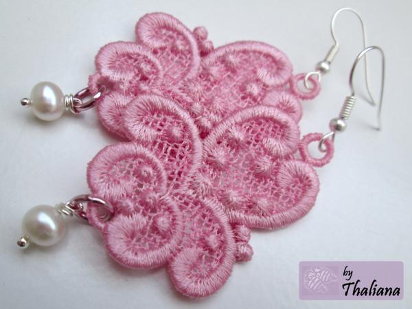 Preview: FAIRYTALE romantische Ohrringe leicht FSL gestickt rosa mit echten Perlen