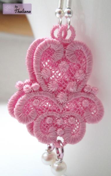 Preview: FAIRYTALE romantische Ohrringe leicht FSL gestickt rosa mit echten Perlen