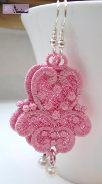 Preview: FAIRYTALE romantische Ohrringe leicht FSL gestickt rosa mit echten Perlen