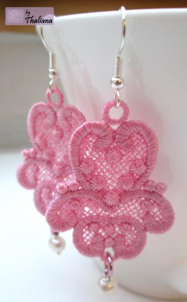 FAIRYTALE romantische Ohrringe leicht FSL gestickt rosa mit echten Perlen