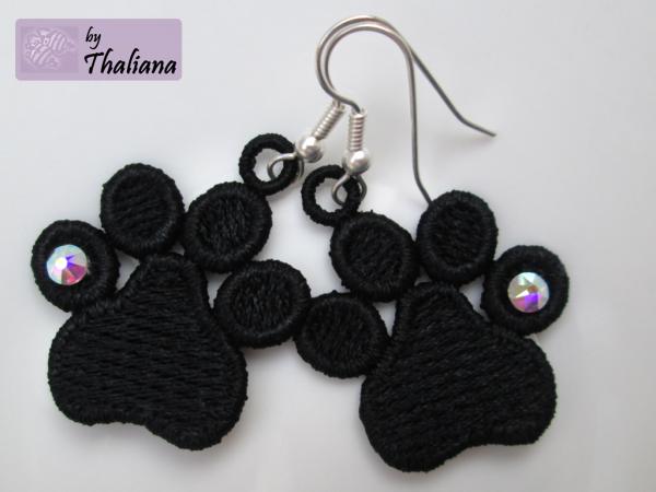 Preview: PFOTEN Ohrringe federleicht FSL gestickt schwarz mit Glitzer - für Hunde-Liebhaber