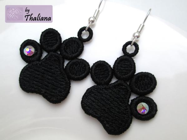 Preview: PFOTEN Ohrringe federleicht FSL gestickt schwarz mit Glitzer - für Hunde-Liebhaber