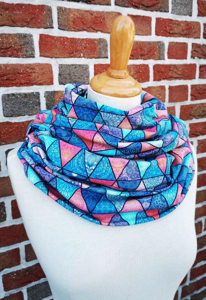 Preview: lässiger Jersey Schal mit geometrischen Mustern türkis Loop