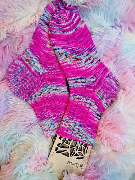 Preview: Socken 39/40 UNIKAT handgestrickt megakuschelig weich waschbar pink hellblau