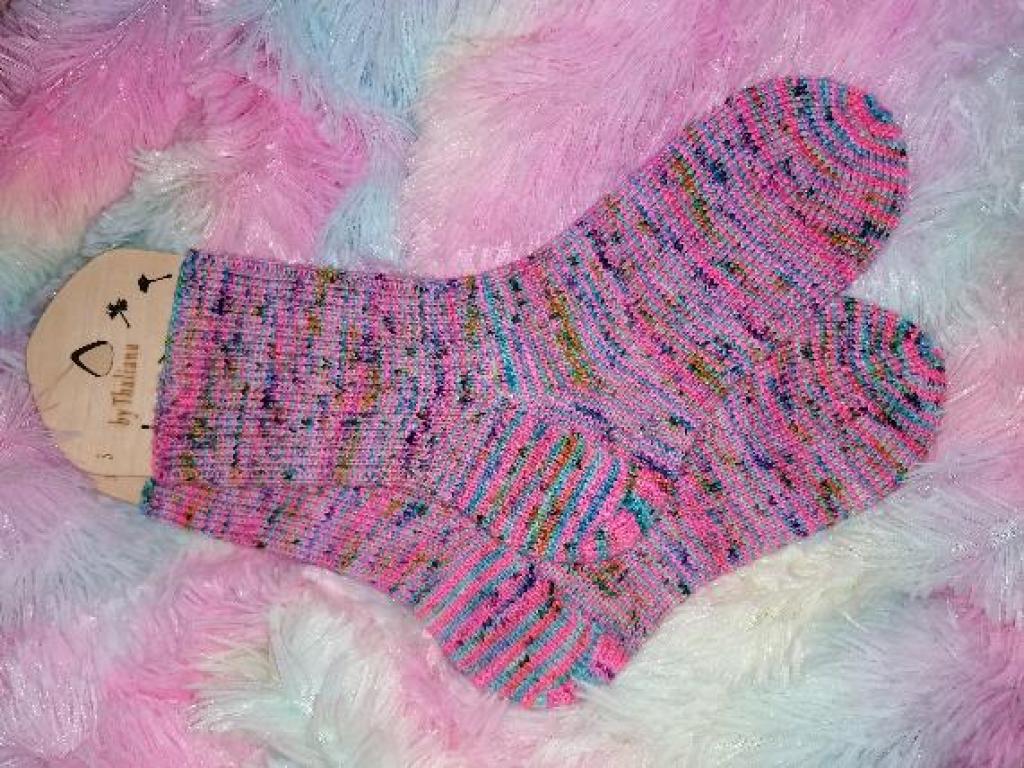 Socken 38/39 UNIKAT handgestrickt kuschelig weich waschbar pink rosa türkis