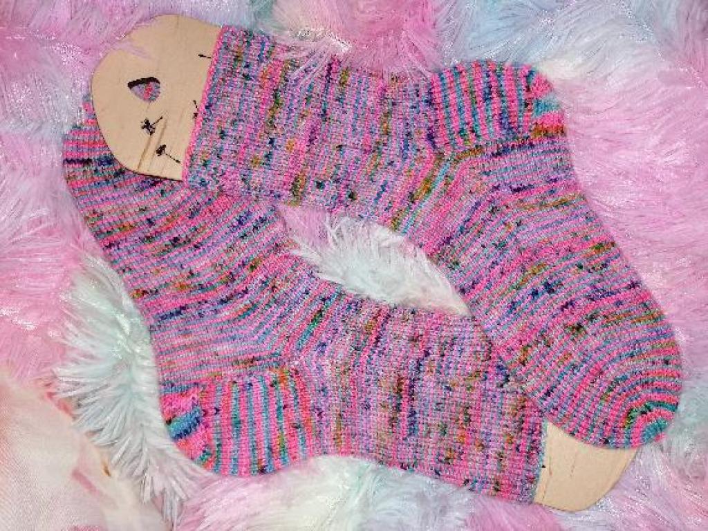 Socken 38/39 UNIKAT handgestrickt kuschelig weich waschbar pink rosa türkis