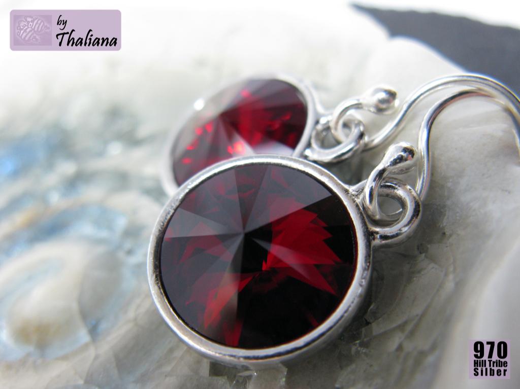 Ohrringe-Funkeln-RUBINROT-Echtsilber