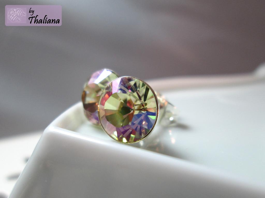 funkelnde Ohrstecker SEKT gelb-lila-grün