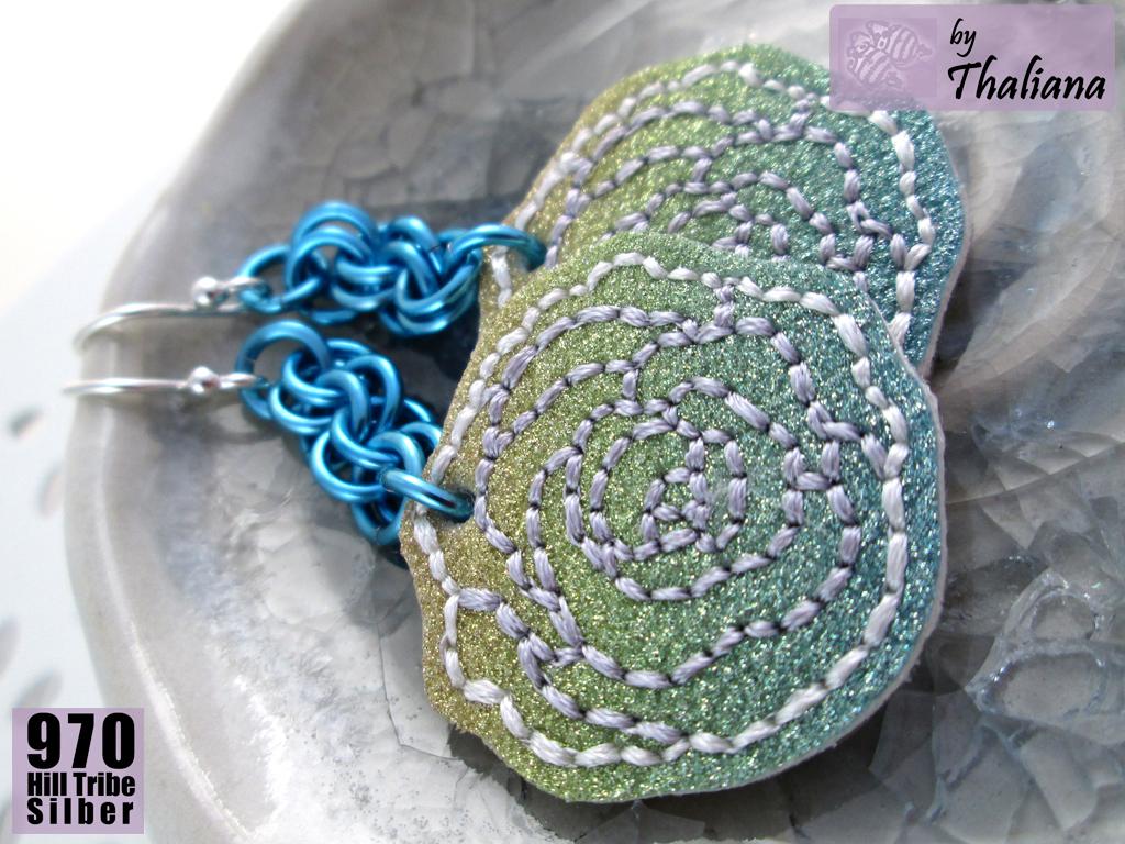 glitzerROSEN edle lange Ohrringe Rosenohrhänger türkis grün