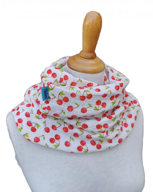 Kirschen weicher leichter Schal mit roten Kirschen aus Musselin
