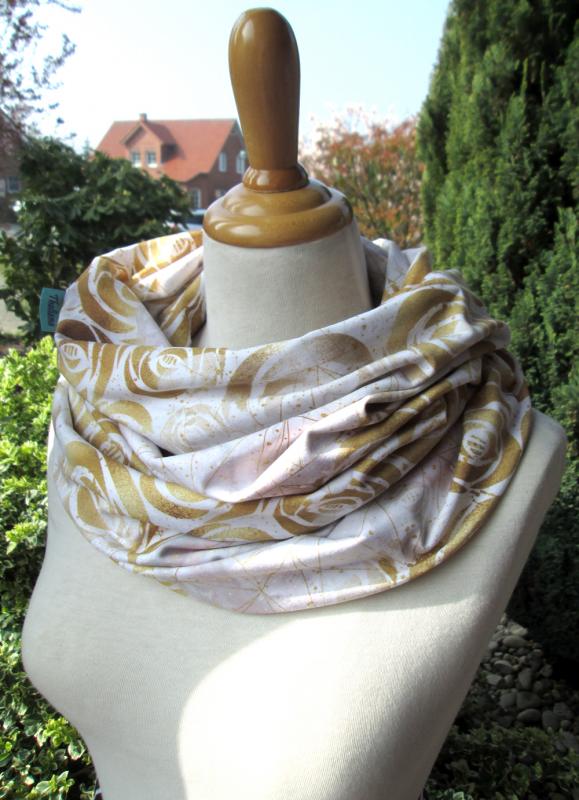 ROSES toller XL Schal weiß rosa gold aus Bio-Jersey exquisit