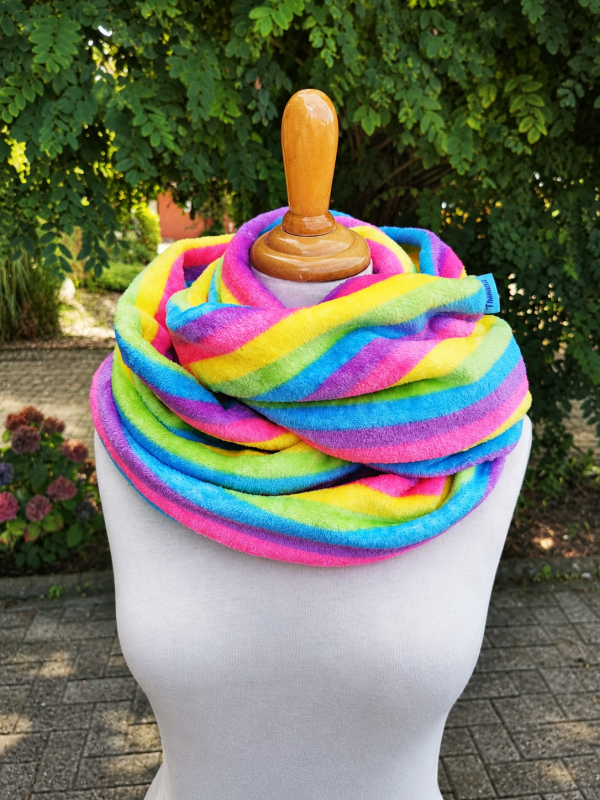bunter Neon-Regenbogen Loop-Schal mit Streifen