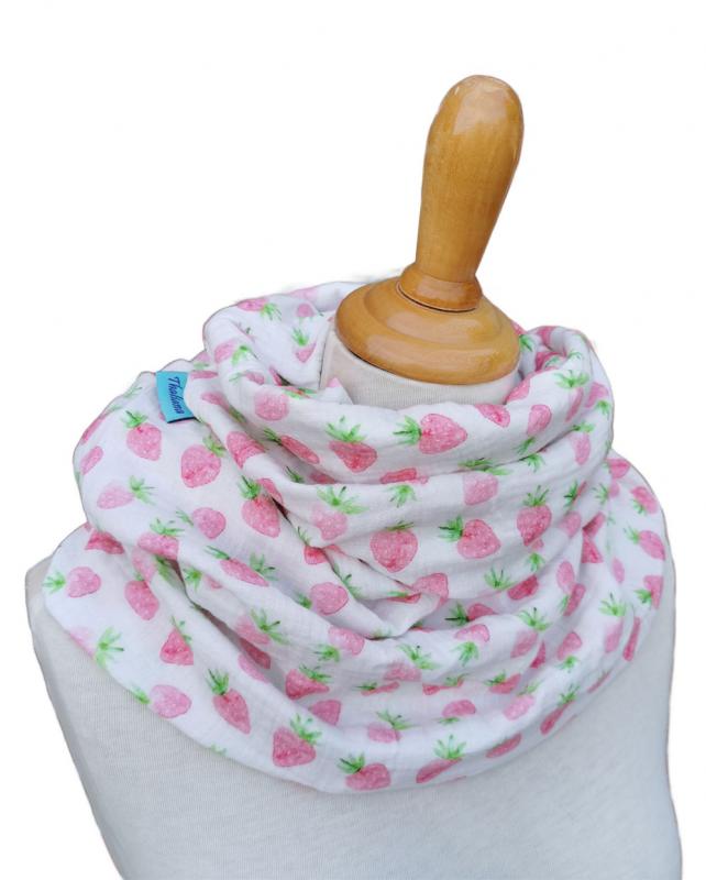 ERDBEEREN weicher leichter Schal mit rosa Erdbeeren aus Musselin