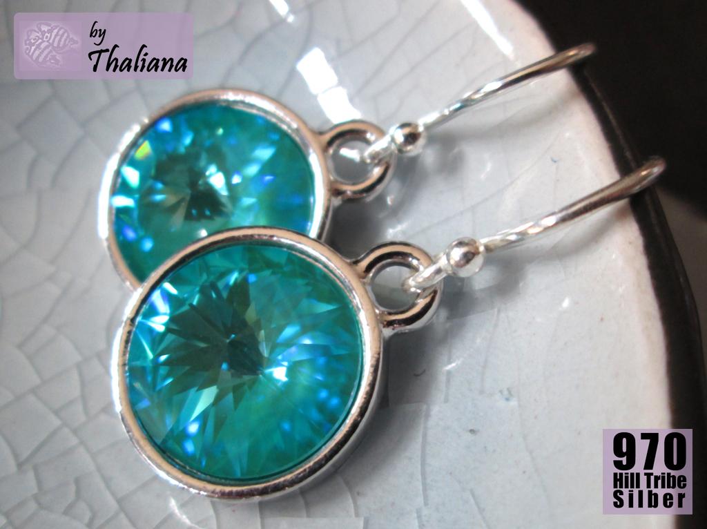 MYSTIC EMERALD grüne Ohrringe mit bläulichem Schimmer Echtsilber funkelnde Ohrhänger