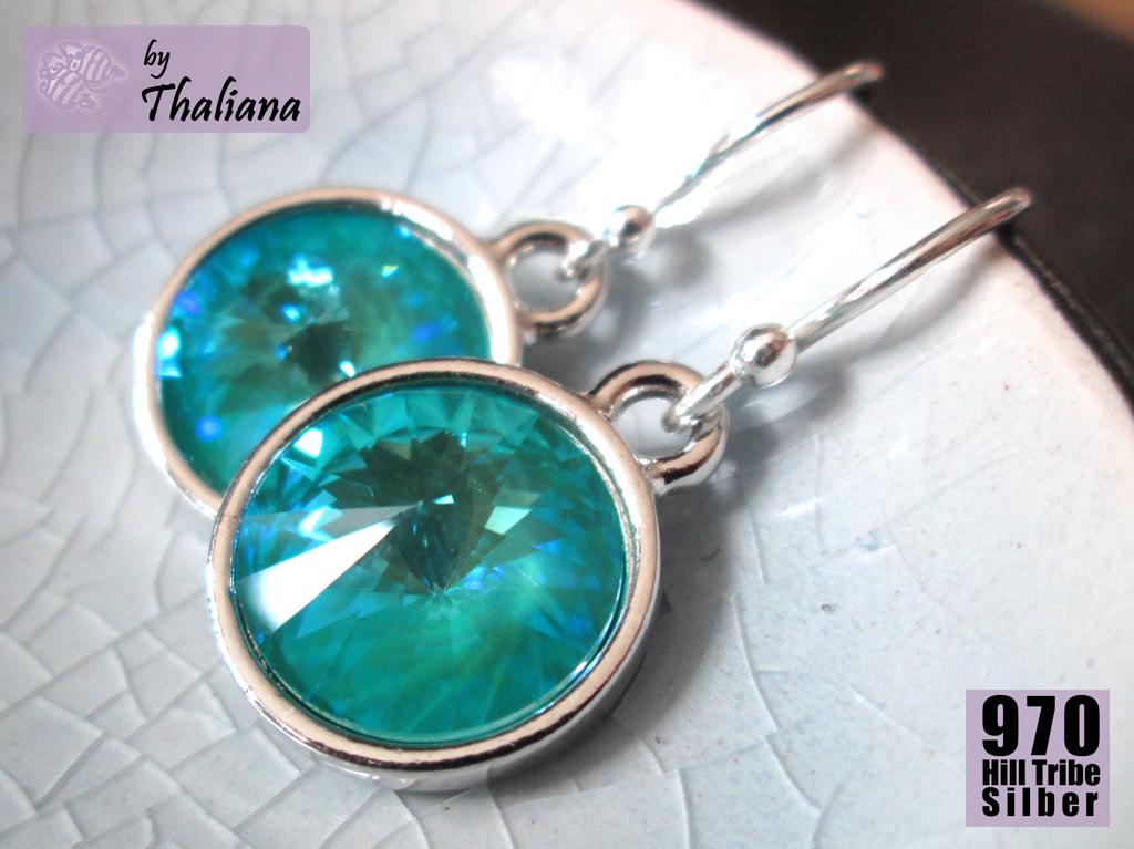 MYSTIC EMERALD grüne Ohrringe mit bläulichem Schimmer Echtsilber funkelnde Ohrhänger
