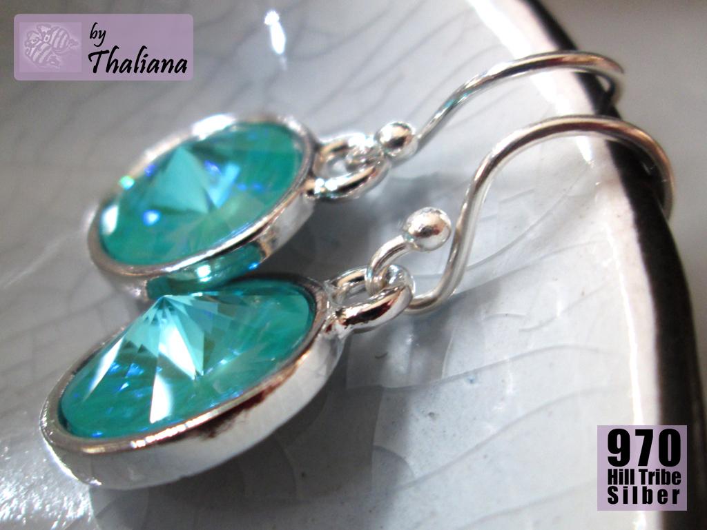 MYSTIC EMERALD grüne Ohrringe mit bläulichem Schimmer Echtsilber funkelnde Ohrhänger