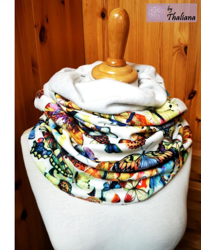 Schmetterlinge bunter Loopschal XXL kuschelig weiß