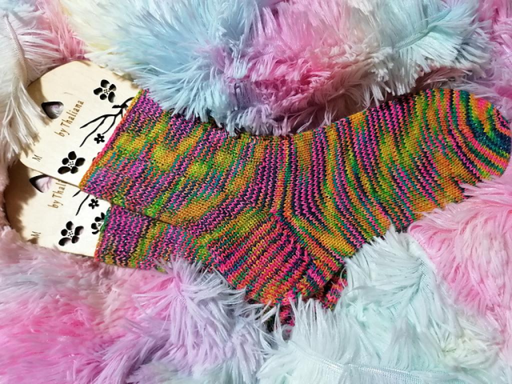 Socken mit GLITZER 38/39 UNIKAT handgestrickt warm waschbar knallbunt