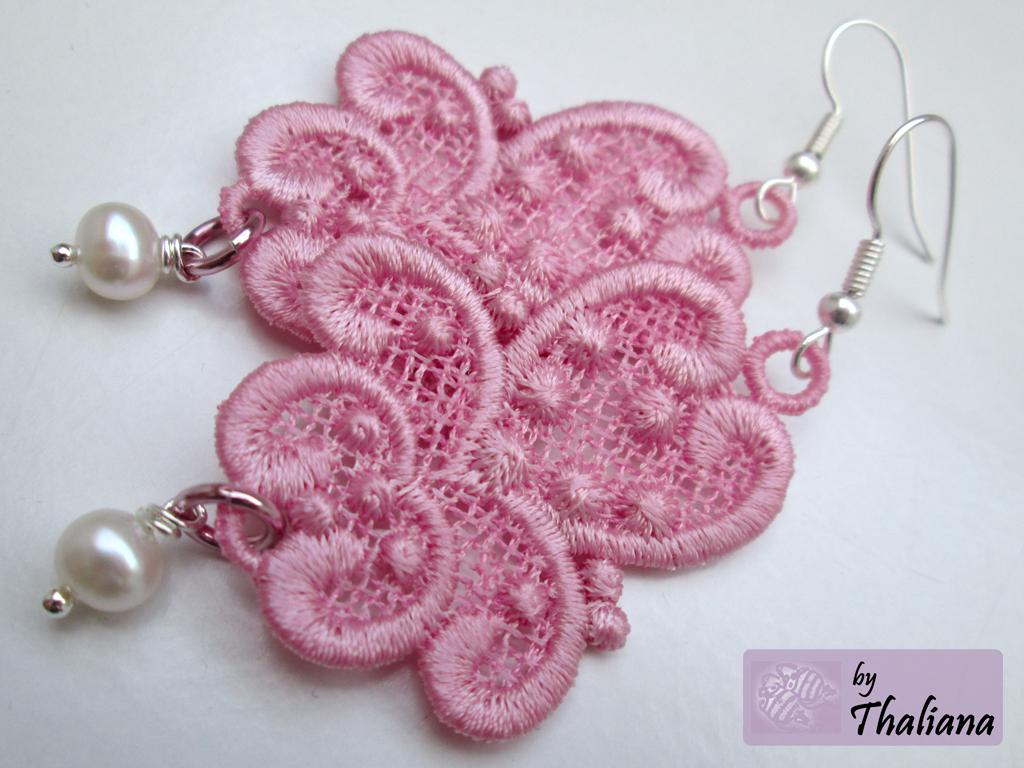 FAIRYTALE romantische Ohrringe leicht FSL gestickt rosa mit echten Perlen