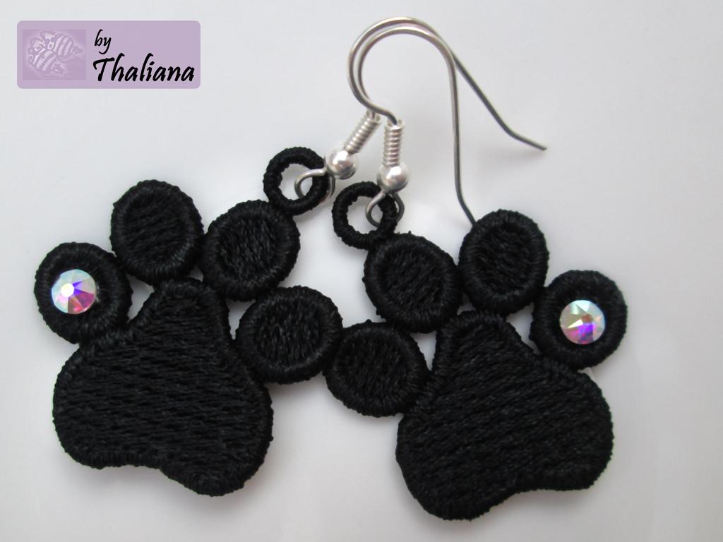 PFOTEN Ohrringe federleicht FSL gestickt schwarz mit Glitzer - für Hunde-Liebhaber