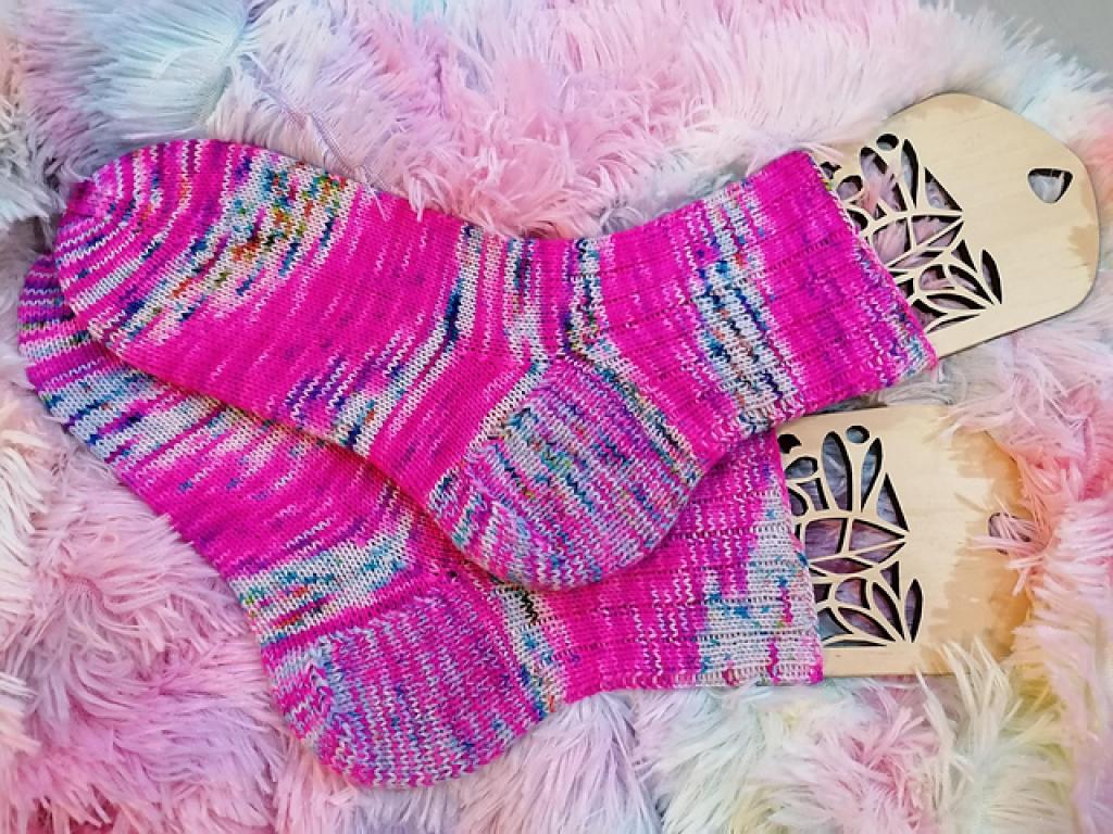 Socken 39/40 UNIKAT handgestrickt megakuschelig weich waschbar pink hellblau