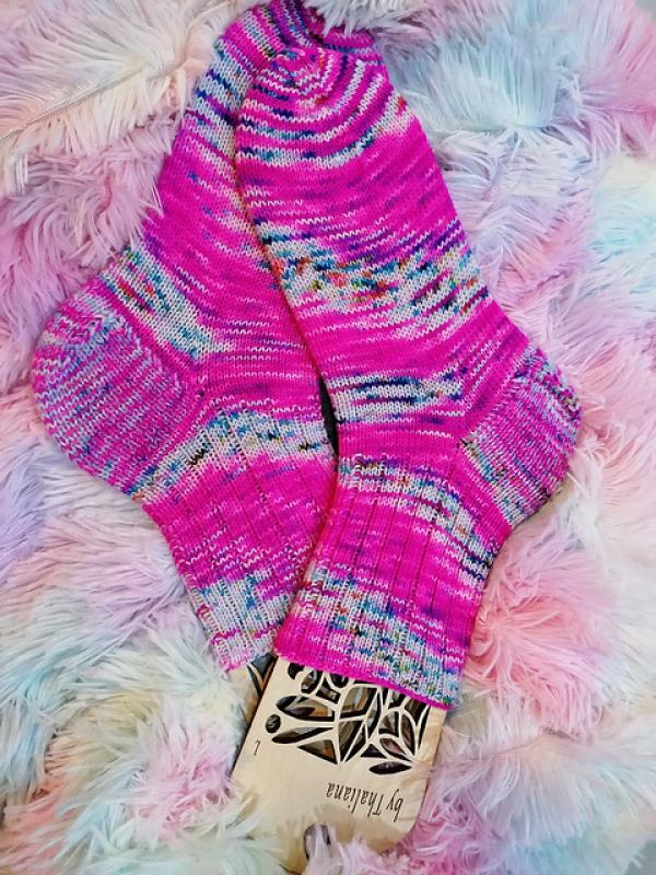 Socken 39/40 UNIKAT handgestrickt megakuschelig weich waschbar pink hellblau